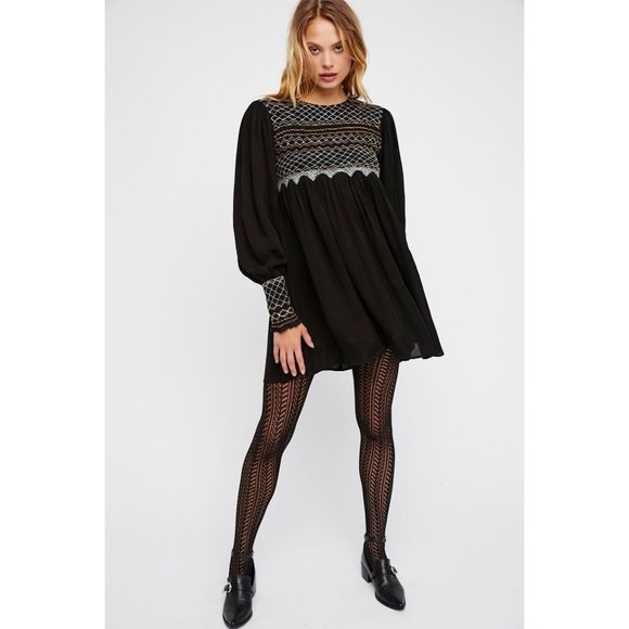 143 FREE PEOPLE Black Late Night Picnic Mini Dress M - Picture 4 of 16